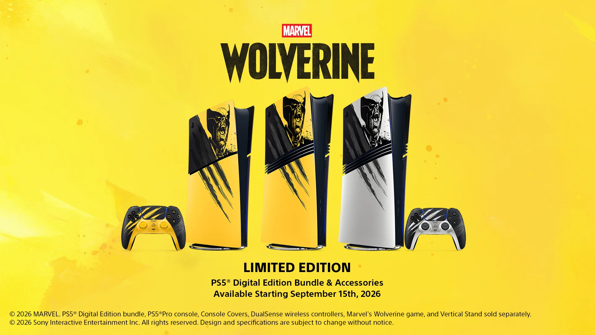 Marvel's Wolverine限定PS5と専用DualSenseを並べた公式ビジュアル