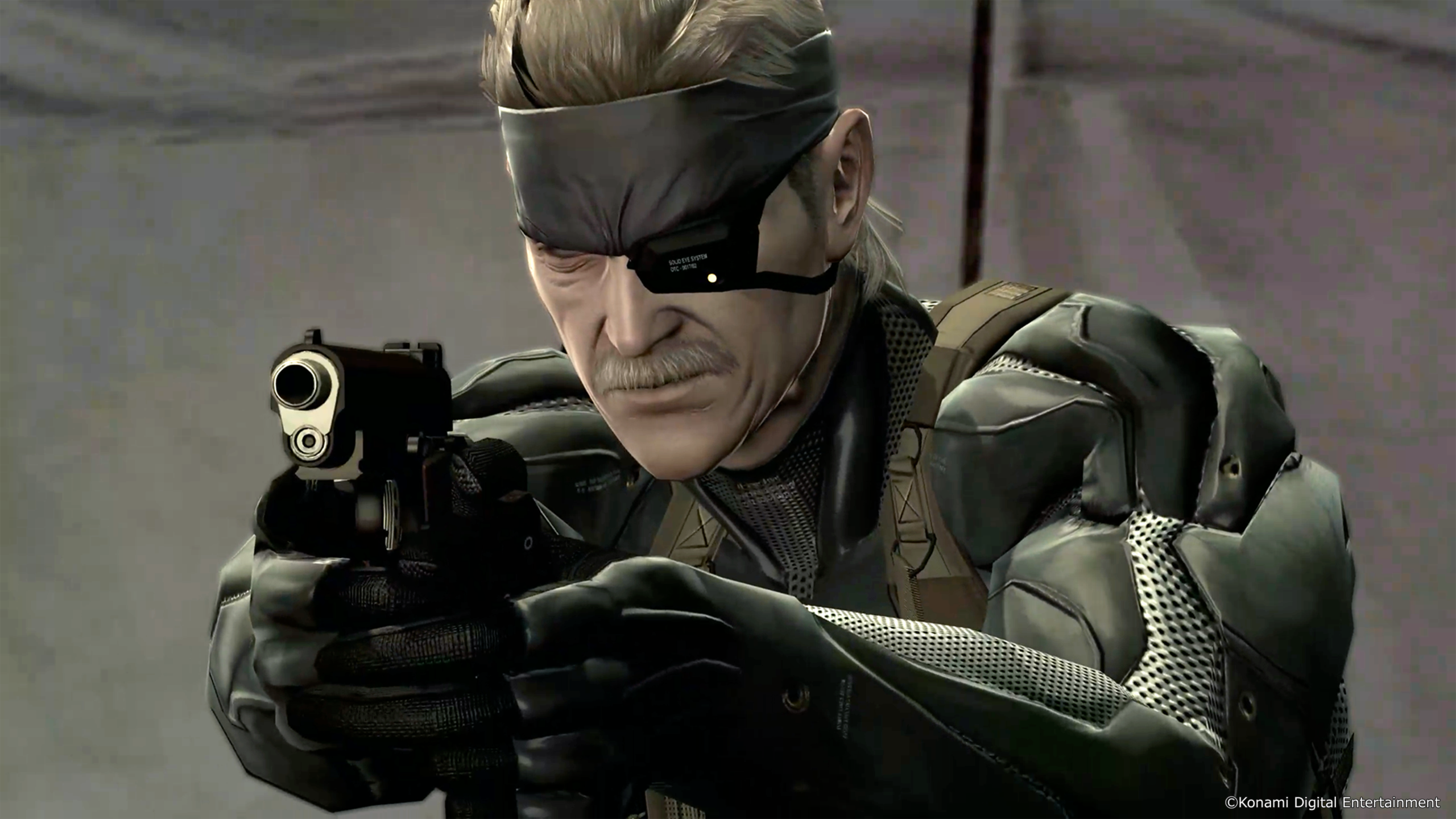 MGS4のゲーム画面(オールドスネーク、本編に登場する主人公キャラクター)