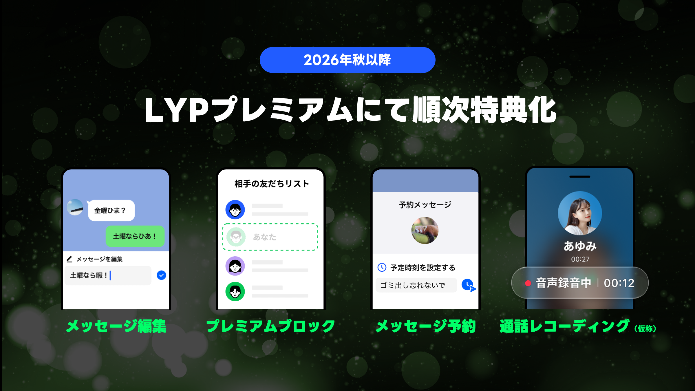 LYPプレミアムの新機能4つを紹介するビジュアル