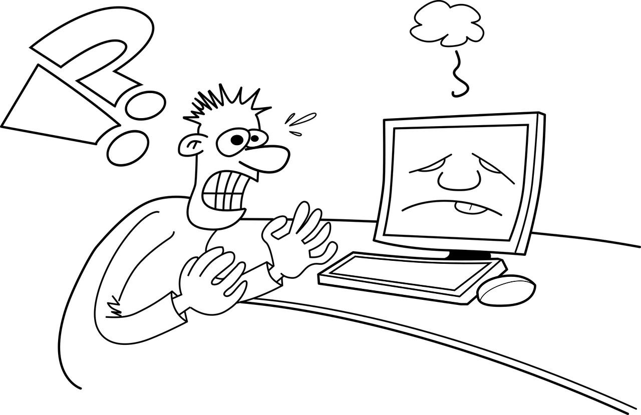 パソコンのトラブルとエラー表示のイメージイラスト