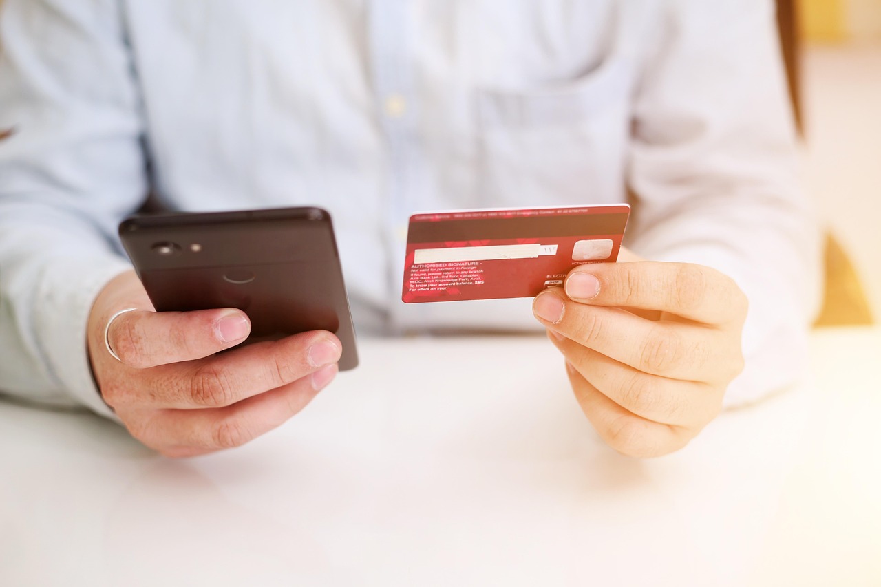 スマートフォンでクレジットカードの情報を確認している様子
