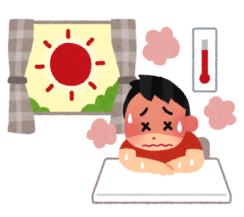 室内で熱中症になっている人のイラスト(出典: いらすとや)
