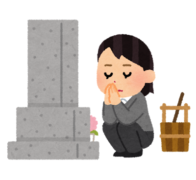 お墓参りをする女性のイラスト
