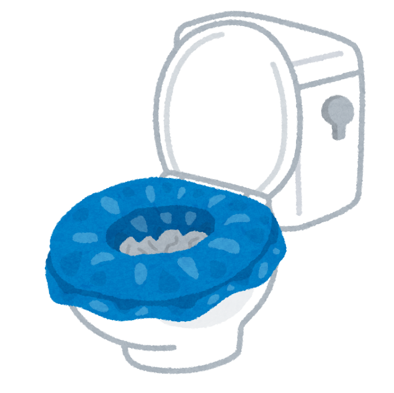 便座にポリ袋をかぶせて使う緊急用トイレのイラスト