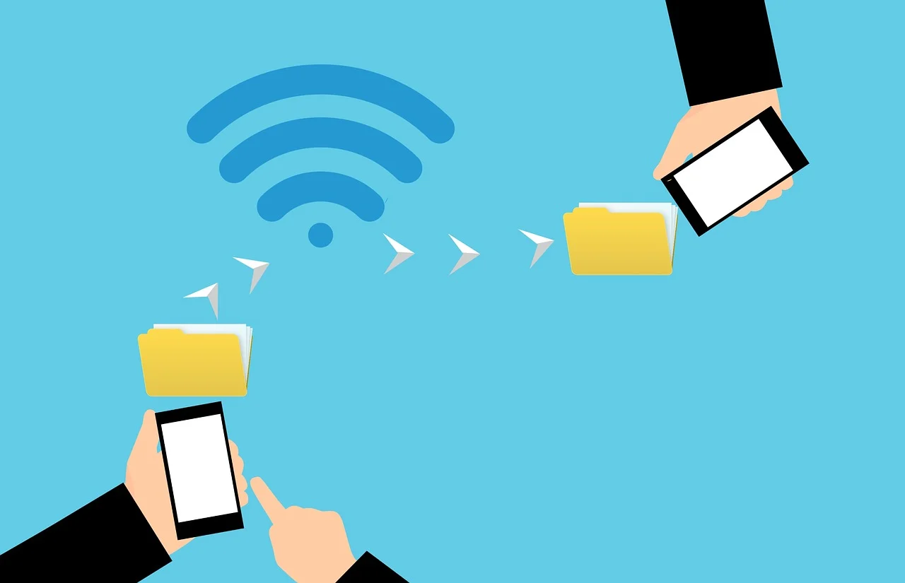 スマートフォン間でデータを転送するイメージのイラスト