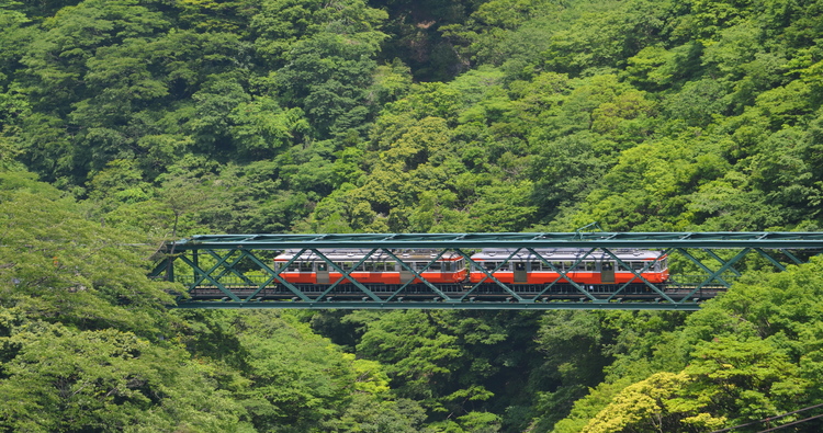 箱根登山電車が渡る出山鉄橋