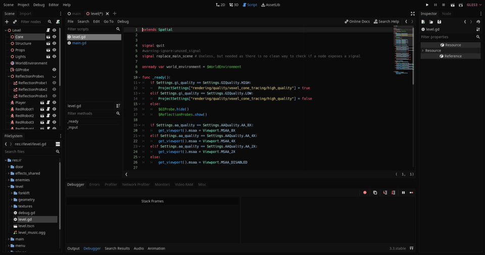 Godotのスクリプトエディターに表示されたGDScriptのコード