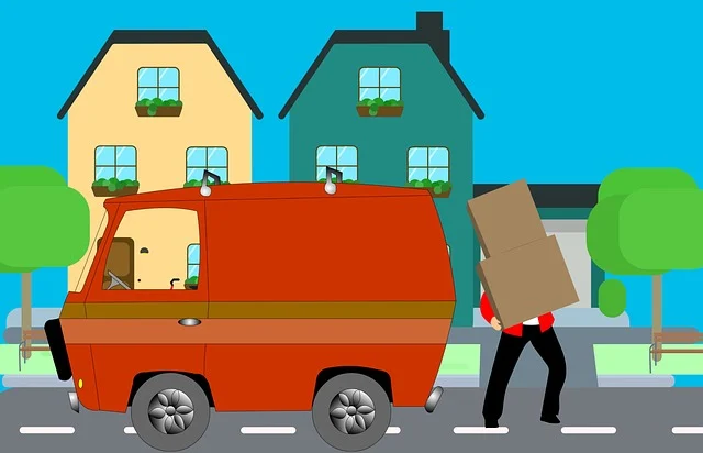 引っ越しトラックと荷物のイラスト