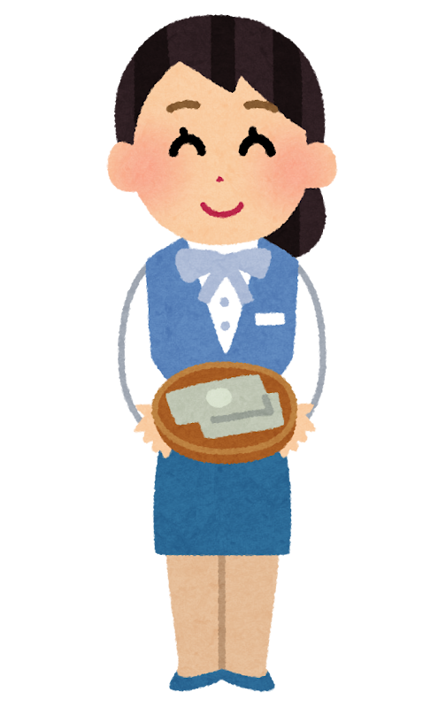 銀行窓口で受付をする女性のイラスト