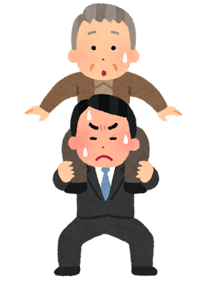 肩車で年金を支える人のイラスト