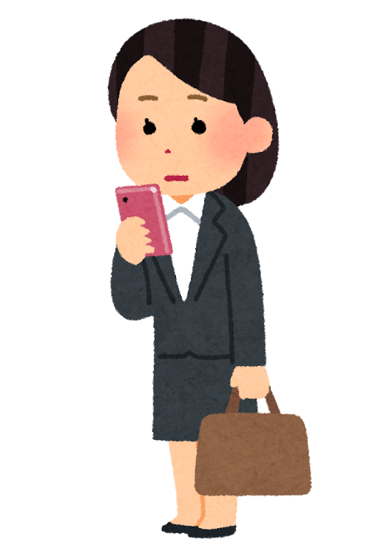 スマホを使う女性会社員のイラスト