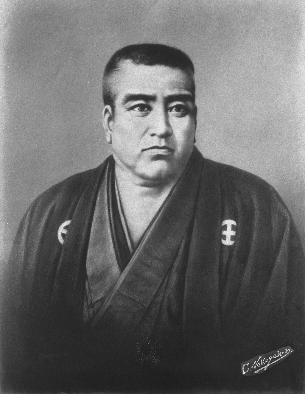 西郷隆盛の肖像。本人の写真ではなく、没後に描かれた創作肖像とされる
