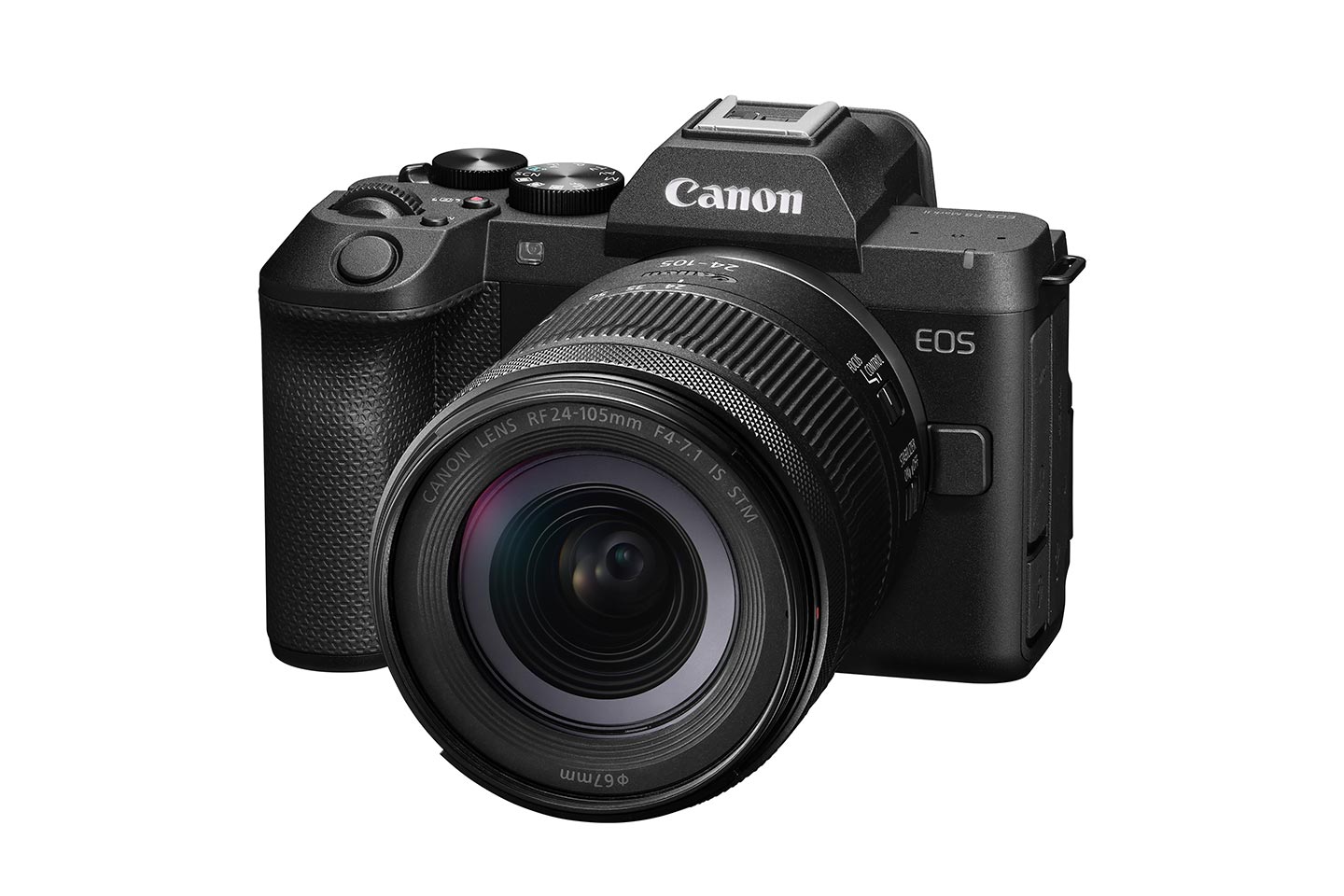 EOS R8 Mark IIの正面外観(RF24-105mm F4-7.1 IS STM装着)