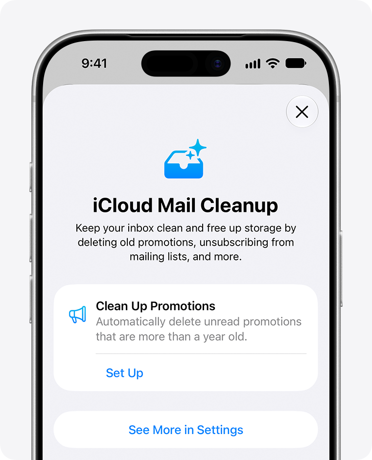 iCloudメールの受信ボックスで表示される「クリーンアップのおすすめ」画面