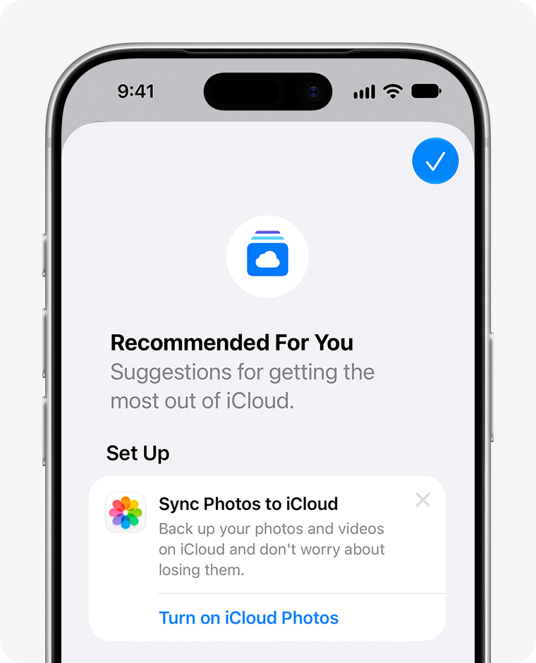 iPhoneの設定アプリのiCloud画面に表示される「あなたへのおすすめ」の提案