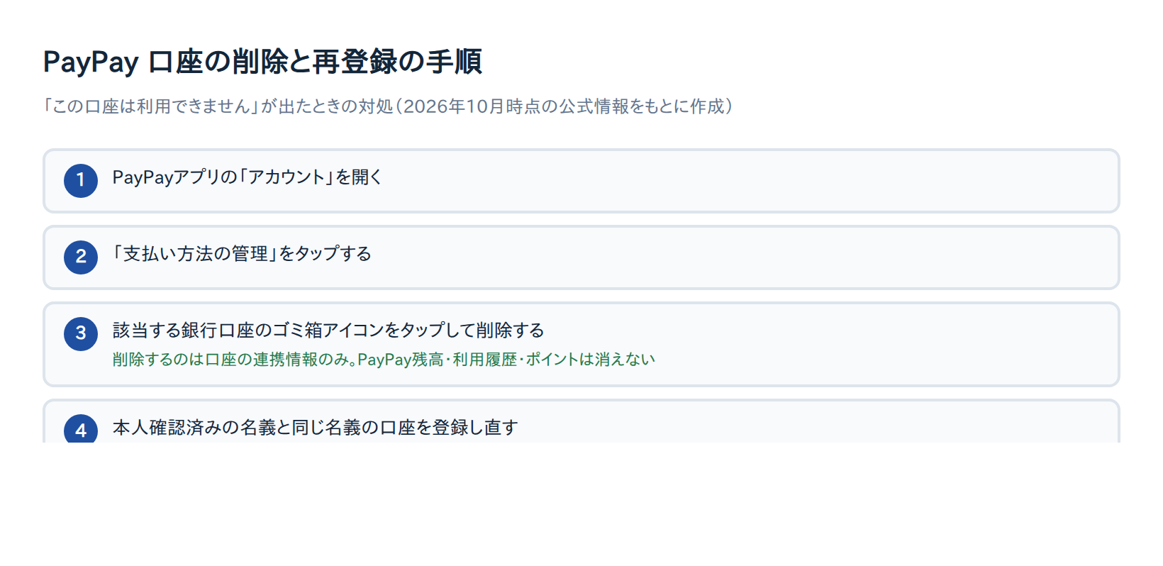 PayPay 口座の削除と再登録の手順